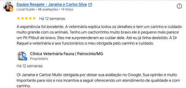 Avaliação de Janaina e Carlos no Google Perfil de Empresas